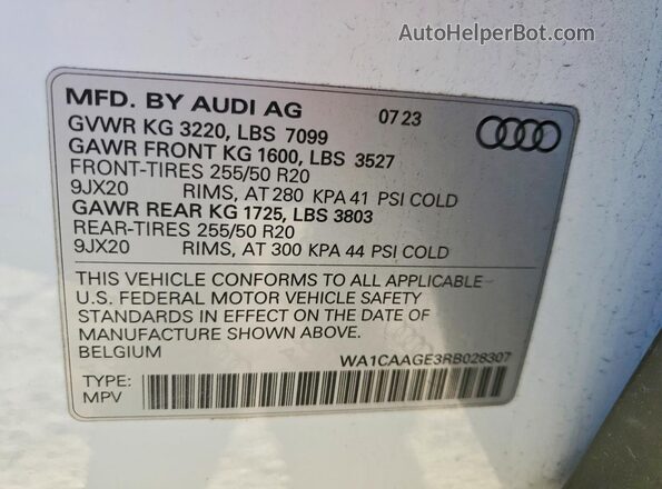 WA1CAAGE3RB028307 2024 AUDI Q8 White VIN sticker view
