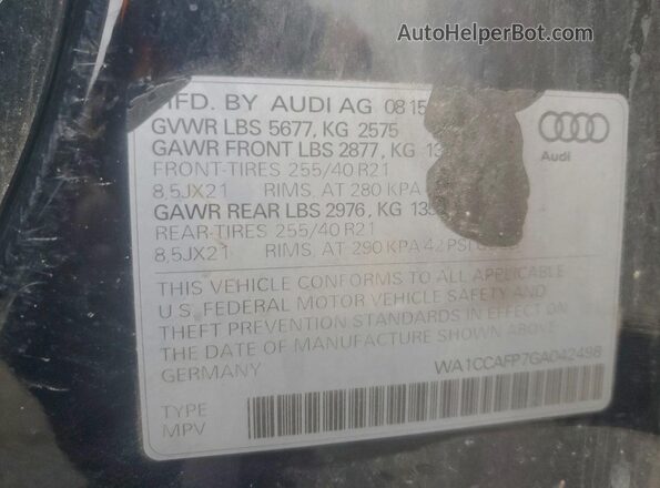 WA1CCAFP7GA042498 2016 AUDI SQ5 Black Vista de la etiqueta del VIN