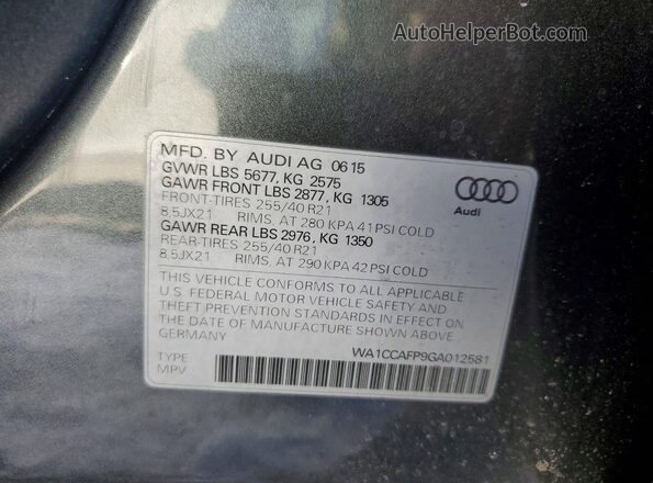 WA1CCAFP9GA012581 2016 AUDI SQ5 Gray VIN կոդի պիտակի տեսք