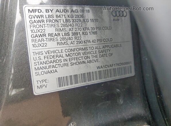 WA1CVAF17KD008901 2019 AUDI Q8 Gray 