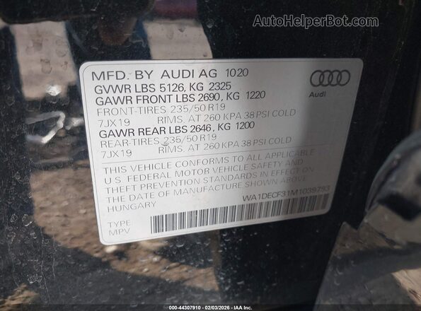 WA1DECF31M1039793 2021 AUDI Q3 Черный Вид подкапотного пространства