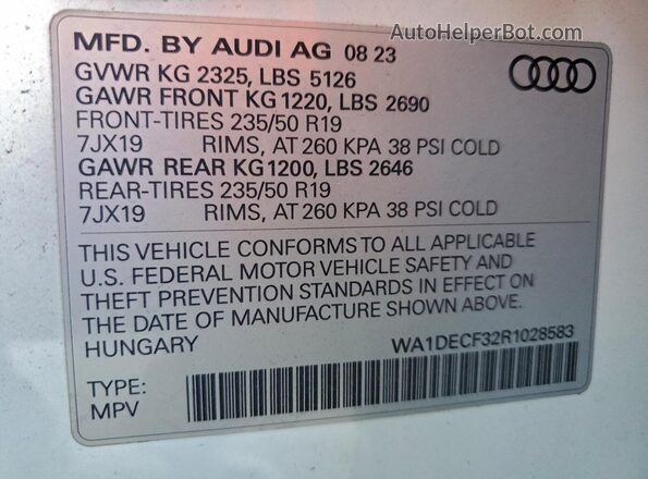 WA1DECF32R1028583 2024 AUDI Q3 White სალონის 360-გრადუსიანი ხედი