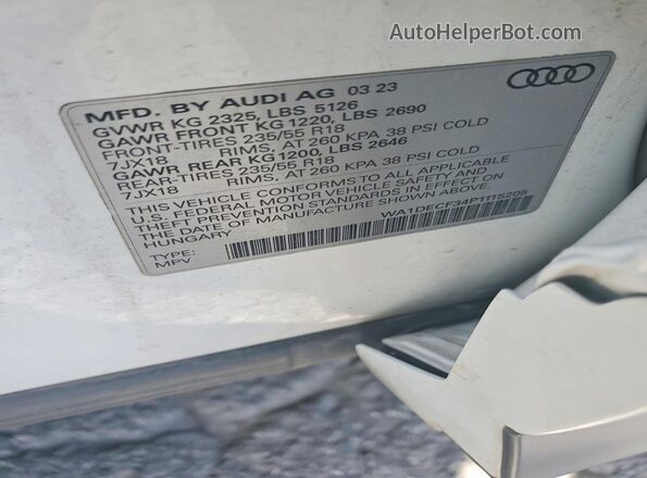 WA1DECF34P1115205 2023 AUDI Q3 White Vista de la etiqueta del VIN