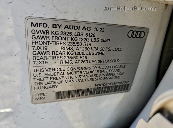 WA1DECF38P1057387 2023 AUDI Q3 White Widok wnętrza 360 stopni