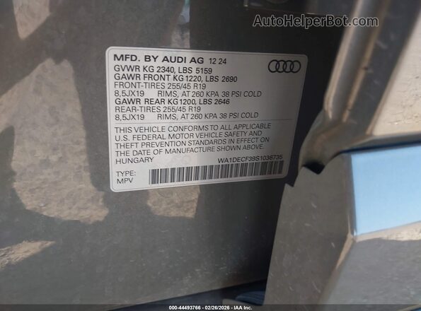 WA1DECF39S1036735 2025 AUDI Q3 Black Շարժիչի բաժամունքի տեսք