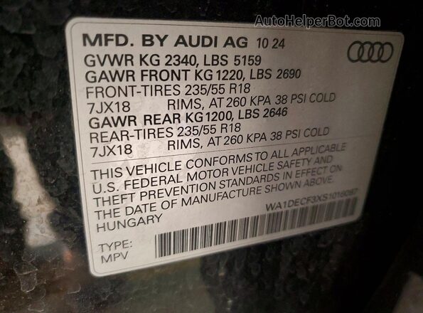 WA1DECF3XS1016087 2025 AUDI Q3 Black Вид наклейки з VIN-кодом