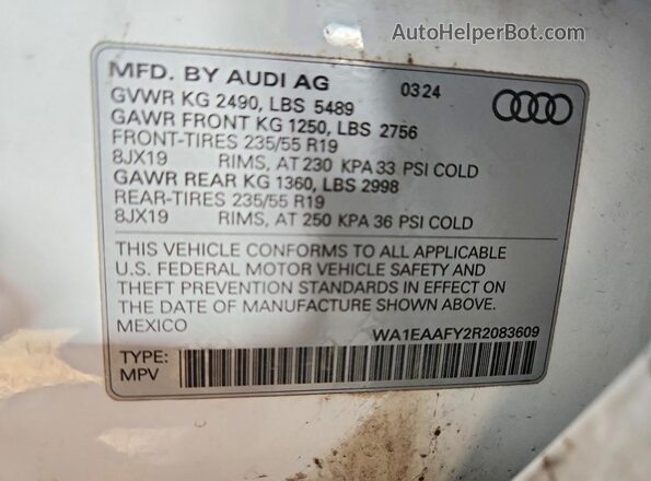 WA1EAAFY2R2083609 2024 AUDI Q5 White 360 interior view