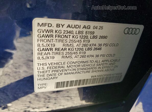 WA1EECF32S1079558 2025 AUDI Q3 Blue Widok wnętrza 360 stopni