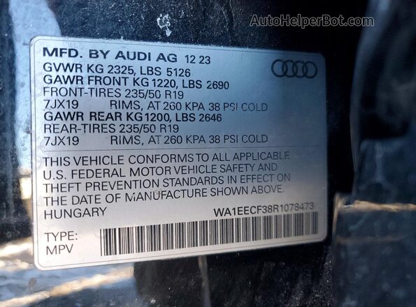 WA1EECF38R1078473 2024 AUDI Q3 Black VIN კოდის სტიკერის ხედი