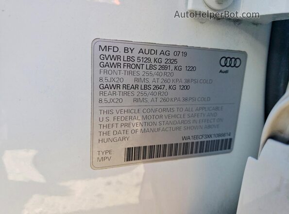 WA1EECF3XK1086614 2019 AUDI Q3 White 