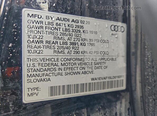 WA1EVAF15LD019311 2020 AUDI Q8 Black 