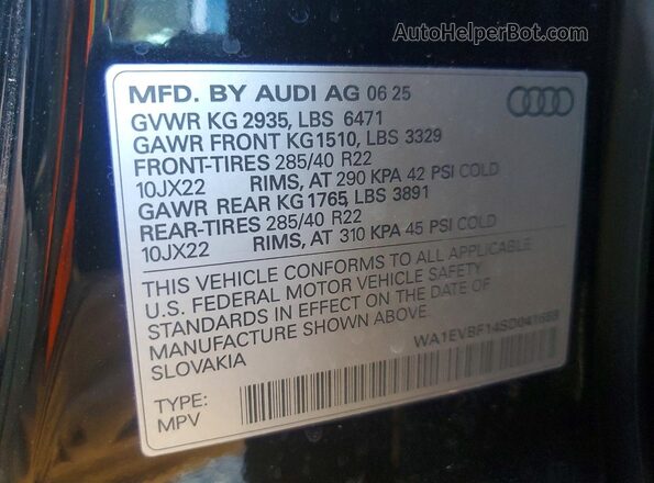 WA1EVBF14SD041658 2025 AUDI Q8 Черный Вид наклейки с VIN-кодом