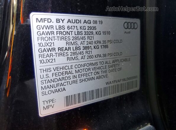 WA1FVAF16LD002053 2020 AUDI Q8 Черный Панорамный вид салона 360°