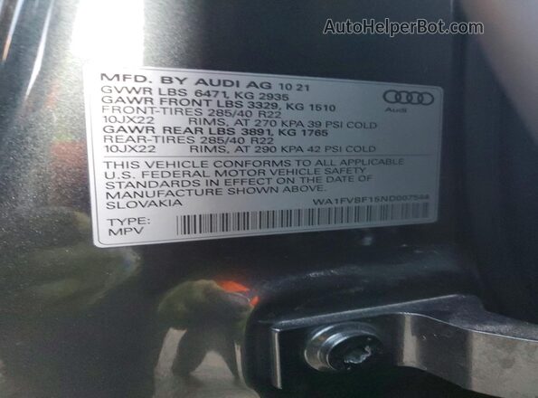WA1FVBF15ND007544 2022 AUDI Q8 Charcoal Widok komory silnika
