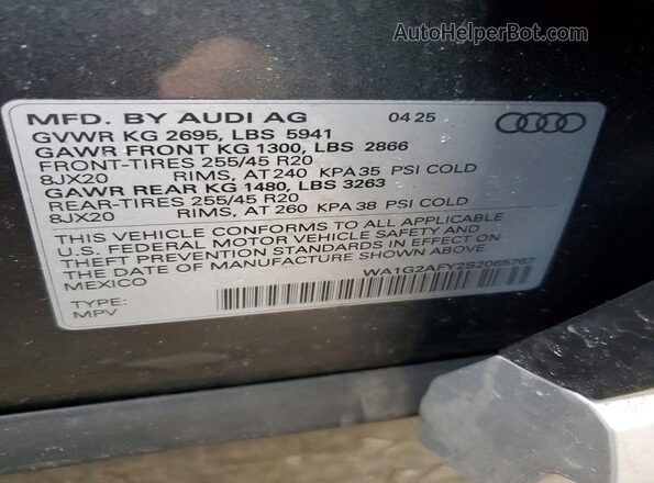 WA1G2AFY2S2065767 2025 AUDI Q5 Gray VIN sticker view
