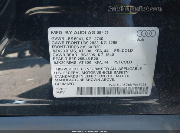 WA1H2BFZ8NP015028 2022 AUDI Q4 Black Engine compartment view