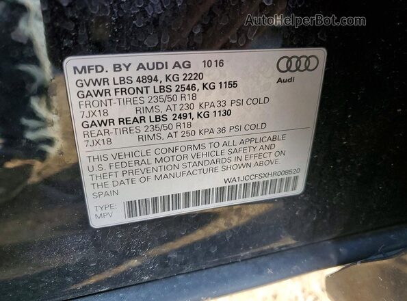WA1JCCFSXHR008520 2017 AUDI Q3 Black VIN sticker view