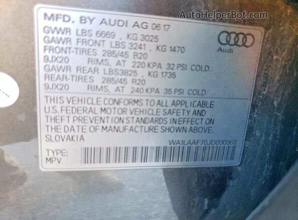 WA1LAAF70JD000962 2018 AUDI Q7 Gray VIN sticker view