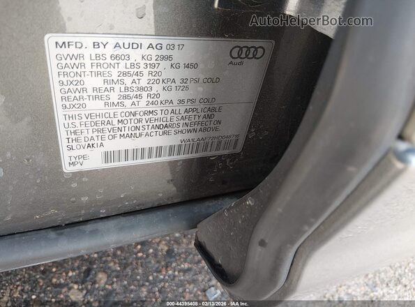WA1LAAF72HD048716 2017 AUDI Q7 Gray Շարժիչի բաժամունքի տեսք
