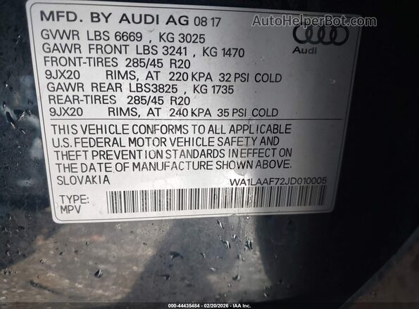 WA1LAAF72JD010005 2018 AUDI Q7 Черный Вид подкапотного пространства