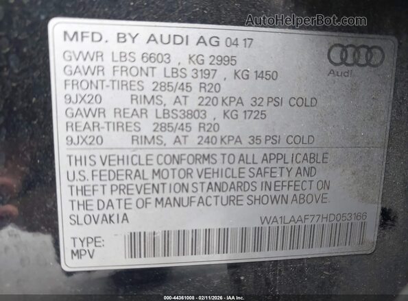 WA1LAAF77HD053166 2017 AUDI Q7 Dark Blue Շարժիչի բաժամունքի տեսք