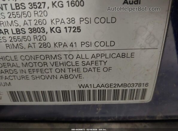 WA1LAAGE2MB037816 2021 AUDI E-TRON Синий 