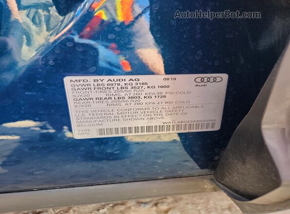 WA1LABGE5KB020950 2019 AUDI E-TRON Blue Вид підкапотного простору