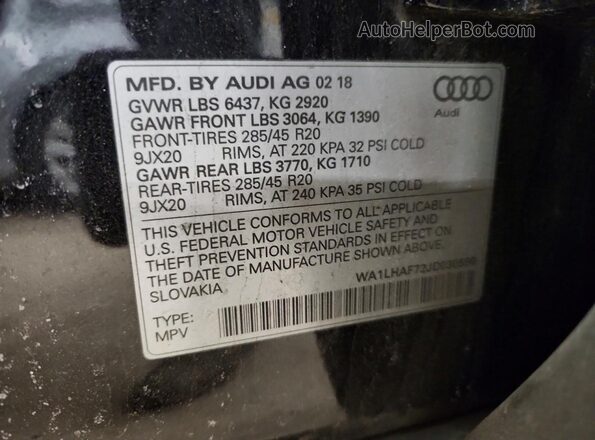 WA1LHAF72JD030590 2018 AUDI Q7 Black VIN sticker view