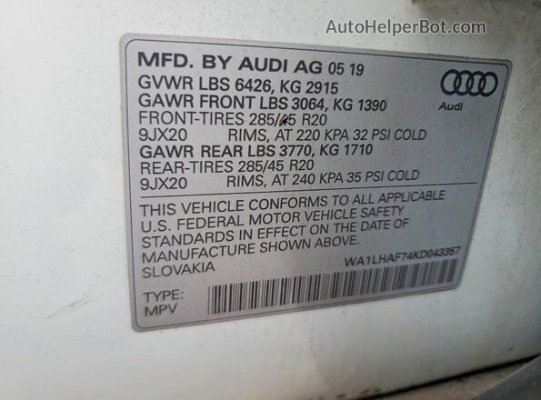 WA1LHAF74KD043357 2019 AUDI Q7 White 