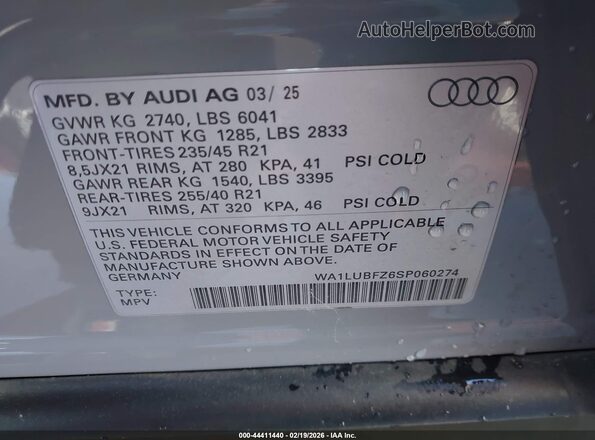 WA1LUBFZ6SP060274 2025 AUDI Q4 Gray 