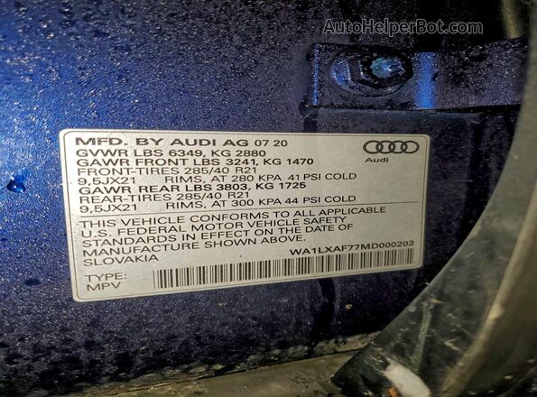 WA1LXAF77MD000203 2021 AUDI Q7 Blue 