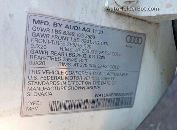 WA1LXAF78MD020332 2021 AUDI Q7 White 