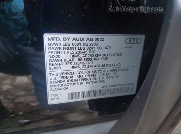 WA1LXBF77ND019843 2022 AUDI Q7 Черный Вид наклейки с VIN-кодом