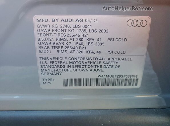 WA1MUBFZ9SP069748 2025 AUDI Q4 Gray 