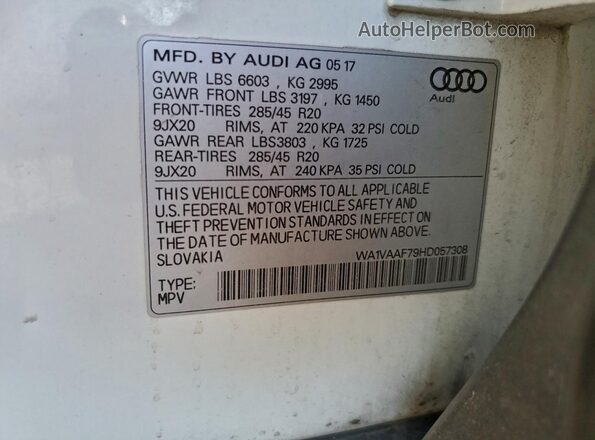 WA1VAAF79HD057308 2017 AUDI Q7 Белый Вид наклейки с VIN-кодом