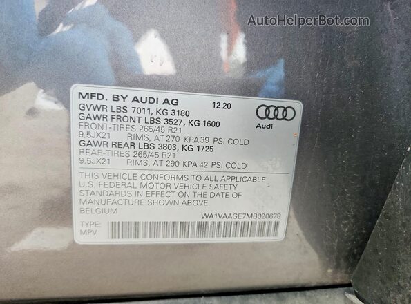 WA1VAAGE7MB020678 2021 AUDI E-TRON Серый Панорамный вид салона 360°