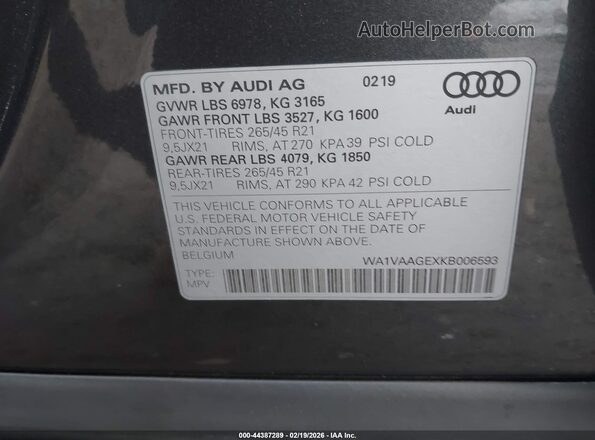 WA1VAAGEXKB006593 2019 AUDI E-TRON Gray 