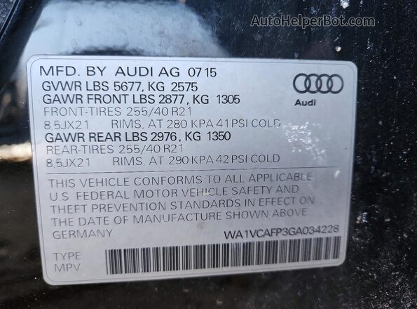 WA1VCAFP3GA034228 2016 AUDI SQ5 Black Вид наклейки з VIN-кодом