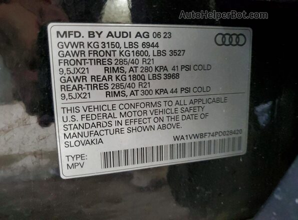WA1VWBF74PD028420 2023 AUDI SQ7 Черный Панорамный вид салона 360°