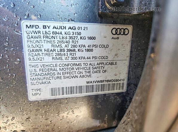 WA1VWBF76MD030410 2021 AUDI SQ7 Gray Vista del compartimento del motor