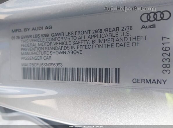 WAU2BCFU6SN096993 2025 AUDI ALL Silver Vista del compartimento del motor