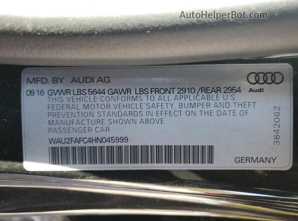 WAU2FAFC4HN045999 2017 AUDI S7 Black VIN sticker view