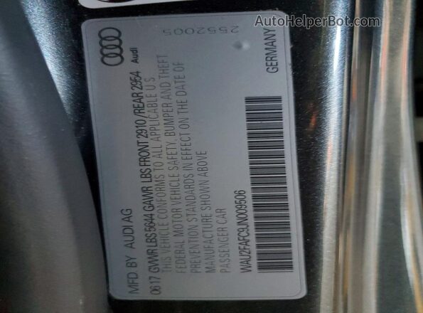 WAU2FAFC9JN009506 2018 AUDI S7 Charcoal Вид наклейки з VIN-кодом