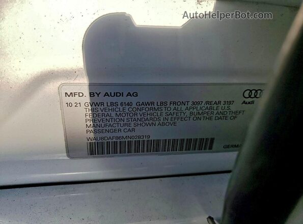 WAU8DAF86MN028319 2021 AUDI OTHER White Вид підкапотного простору