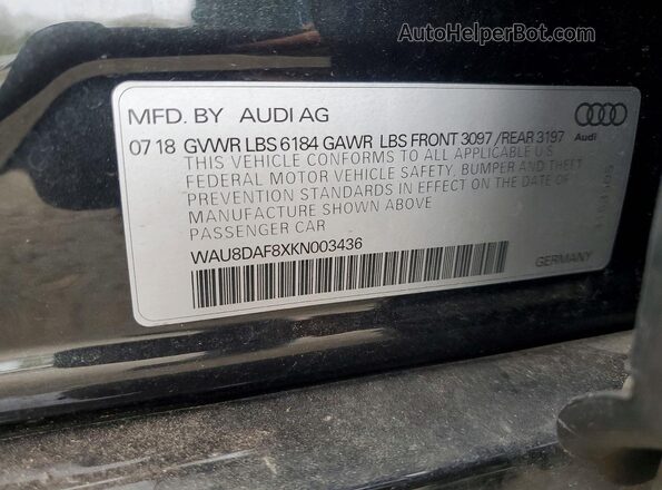 WAU8DAF8XKN003436 2019 AUDI OTHER Black ძრავის განყოფილების ხედი