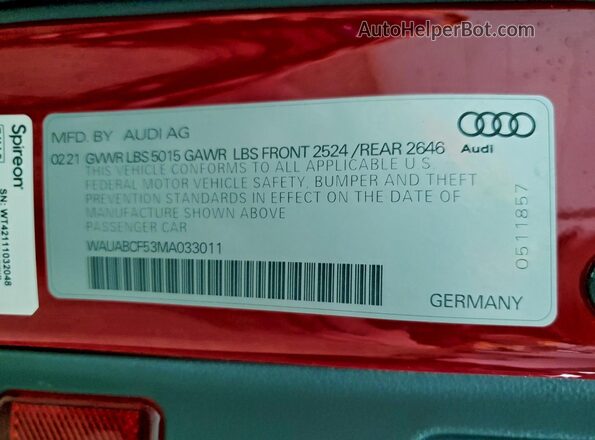 WAUABCF53MA033011 2021 AUDI OTHER Red 