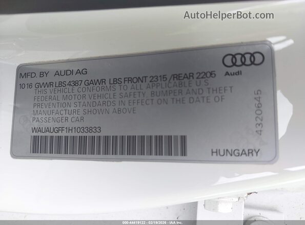 WAUAUGFF1H1033833 2017 AUDI OTHER White Շարժիչի բաժամունքի տեսք