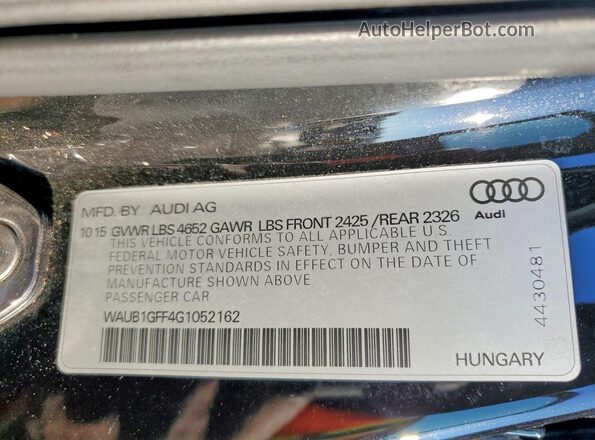WAUB1GFF4G1052162 2016 AUDI S3 Black Engine compartment view