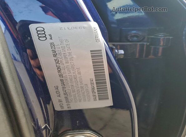 WAUB1GFF6KA100141 2019 AUDI S3 Blue ძრავის განყოფილების ხედი