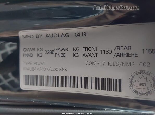 WAUB4AF4XKA080866 2019 AUDI S4 Черный Вид подкапотного пространства